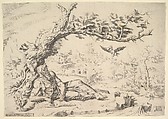 Elijah Fed by Ravens, Dirck Volckertsz Coornhert  Netherlandish, Etching