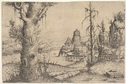 River Landscape with Large Tree at Left, Augustin Hirschvogel German, Etching, first state of two