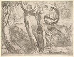Wilton Album, folio 10a: Priapus and Lotis, Anonymous, Italian, 16th century Italian, Etching