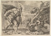 Hercules and the Hydra of Lerna, Marco Angolo del Moro Italian, Etching with some engraving