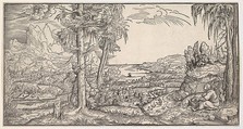 Landscape with Saint John the Evangelist, Virgil Solis German, Woodcut