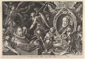 Portrait of Bartholomeus Spranger with an Allegory on the Death of his Wife, Christina Muller, Aegidius Sadeler II Netherlandish, Engraving; first state of two