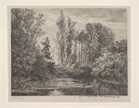 Stags at the Water's Edge, Charles-François Daubigny (French, Paris 1817–1878 Paris), Etching; sixth state of seven (Delteil)
