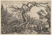 Landscape with a hunter and his dogs, Jonas Umbach  German, Etching