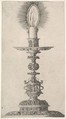 Candlestick with Lighted Candle from: Insigne Ac Plane Novum Opus Cratero graphicum; Ein new kunnstbuch (...) von allerley trinnckgeschiren Credenntzen unnd Bechernn (...), Matthias Zündt German, Etching