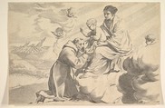 St. Francis of Assisi Adoring the Christ Child on the Virgin's Lap, Claude Mellan  French, Engraving; first state of two