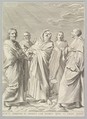 Sts. Anne, Joseph, Joachim, Bernard and John the Evangelist (Parenté de la Vierge), Claude Mellan French, Engraving; second state of two (BN)