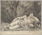 St. Mary Magdalen Reclining in a Grotto, Claude Mellan French, Engraving; second state of two