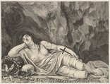 St. Mary Magdalen Reclining in a Grotto, Claude Goyrand French, Engraving; reverse copy