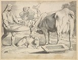 Country Scene with a Peasant, Cow and Calf, Claude Mellan  French, Engraving; second state of two