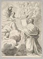 Cardinal Richelieu, Kneeling, Presents His Book to the Virgin and Child, Claude Mellan  French, Engraving; second state of six
