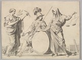Minerva Flanked by Peace and Justice (Armoiries de Gallard et de Mesmes), Claude Mellan  French, Engraving; second state of four (BN)