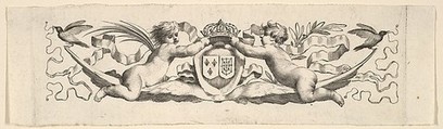 Headband: Two Infants with the Arms of France and Navarre, Claude Mellan  French, Engraving