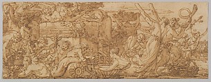 Bacchanal: Arrival at the Wine Vat, Joseph Marie Vien (French, Montpellier 1716–1809 Paris), pen and brown ink, brush and brown wash