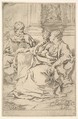 The Holy Family with Scriptural Scene in Background, Guido Reni Italian, etching