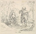 Seated woman and Bearded Man in a Landscape, Giuseppe Canale Italian, Etching