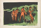 Bathers Throwing Reeds, Ernst Ludwig Kirchner  German, Woodcut