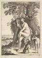 Seated figure of Diana the huntress, Wenceslaus Hollar  Bohemian, Etching, drypoint and engraving added by Paulus Pontius; fourth state of<br/>four