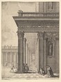 Temple colonnade and courtyard with figures, Wenceslaus Hollar  Bohemian, Etching; second state of three