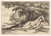 Sleeping Huntress, Wenceslaus Hollar Bohemian, Etching with engraving added by Paulus Pontius; second state of two