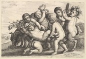 Five boys, two satyrs and a goat, Wenceslaus Hollar  Bohemian, Etching, only state