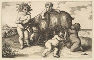 Four boys, a young satyr, and a goat (copy in reverse), Wenceslaus Hollar  Bohemian, Etching and engraving