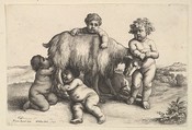 Four boys, a young satyr, and a goat, Wenceslaus Hollar  Bohemian, Etching, only state
