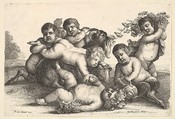 Four boys, two satyrs and a goat, Wenceslaus Hollar  Bohemian, Etching, first state of two
