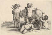 Four boys, a young satyr and a goat, Wenceslaus Hollar  Bohemian, Etching, only state