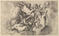 Seven putti carrying the cross, Wenceslaus Hollar  Bohemian, Etching; first state of two