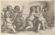 Jesus and St. John embracing, with Cherubs, Wenceslaus Hollar  Bohemian, Etching; first state of two
