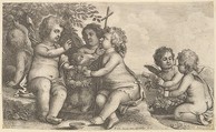 Jesus, St. John the Baptist and four cherubs, Wenceslaus Hollar  Bohemian, Etching; first state of two