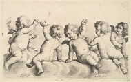 Three cherubs and two boys on clouds, Wenceslaus Hollar  Bohemian, Etching; first state of two