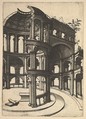 Ruin of a round Temple [Templum Idor Egito], from the series 'Ruinarum variarum fabricarum delineationes pictoribus caeterisque id genus artificibus multum utiles', Lambert Suavius  Netherlandish, Etching