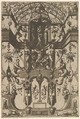 Surface Decoration, Grotesque with Strapwork, including Double Wall Niche, at the Top the Christian Virtues Faith, Hope and Charity, at the Center the Laocoon from Veelderleij Veranderinghe van grotissen ende Compertimenten...Libro Primo, Johannes van Doetecum I Netherlandish, Etching