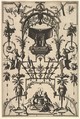 Surface Decoration, Grotesque with Strapwork and Pergolas, Burial Scene above center from Veelderleij Veranderinghe van grotissen ende Compertimenten...Libro Primo, Johannes van Doetecum I Netherlandish, Etching