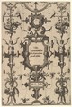 Surface Decoration, Grotesque with Strapwork, Including Three Cartouches from series of Surface Decorations, Grotesques with Strapwork with Maxims by Six Wise Men of Greece, Johannes van Doetecum I Netherlandish, Etching
