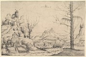 Landscape with a High Rock and a Castle at Left, Augustin Hirschvogel German, Etching