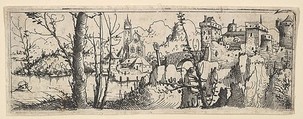 Landscape with Fort and a Church on a River, Augustin Hirschvogel German, Etching