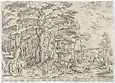 Landscape with the Temptation of Christ, Hieronymus Cock Netherlandish, Etching