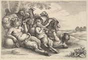 Two young satyrs and a boy, Wenceslaus Hollar  Bohemian, Etching, second state