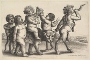 Four boys, a young satyr, and a leopard, Wenceslaus Hollar  Bohemian, Etching, only state