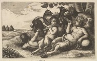 Two young satyrs and a boy (copy in reverse), Wenceslaus Hollar  Bohemian, Etching and engraving