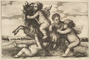 Four small boys and a goat (copy in reverse), Wenceslaus Hollar  Bohemian, Etching