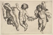 Two cherubs dancing with a small boy, not by Hollar, Wenceslaus Hollar  Bohemian, Engraving