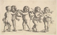 Four cherubs and a small boy standing, Wenceslaus Hollar  Bohemian, Etching, first state of two