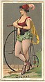 Cyclist, from the Occupations for Women series (N166) for Old Judge and Dogs Head Cigarettes, Goodwin & Company, Commercial color lithograph