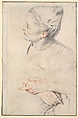 Study of a Woman's Head and Hands, Antoine Watteau (French, Valenciennes 1684–1721 Nogent-sur-Marne), Red and white chalk and graphite on off-white laid paper