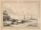 Shore scene with cattle, boats in shallow water behind, or, Cattle, River side, Thomas Rowlandson British, Soft-ground etching with aquatint