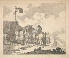 A Fair – A Group of Gypsies – Men and Women in Rustic Clothes in Front of Two Makeshift Tents, Thomas Rowlandson  British, Etching